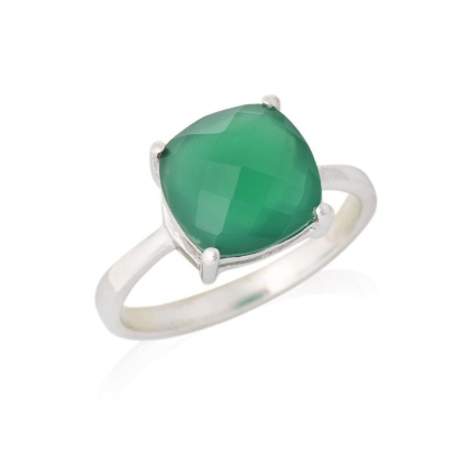 Ring met kussen natuurlijke groene onyx, in gerhodineerd zilver 925