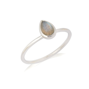 Anillo con labradorita multicolor natural, en plata 925 rodiada
