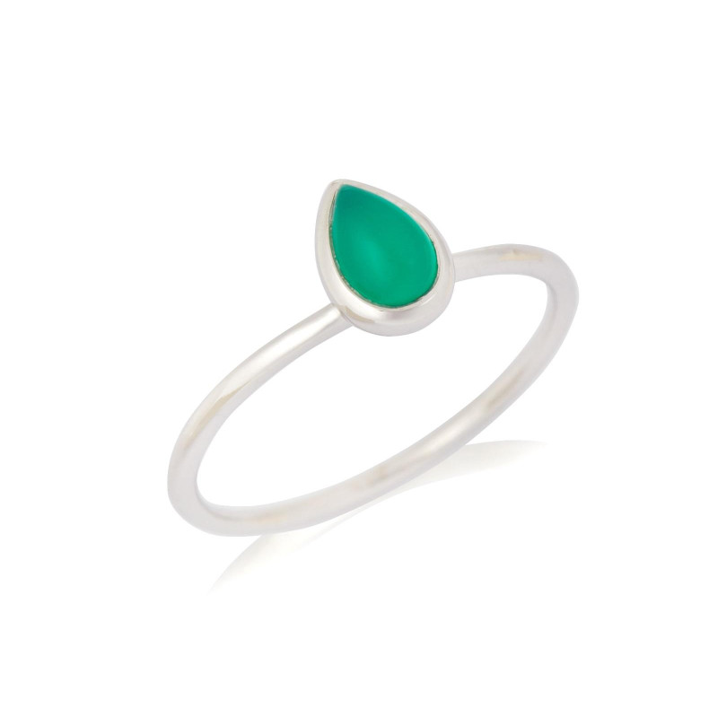 Inel cu onix verde natural, din argint 925 placat cu rodiu