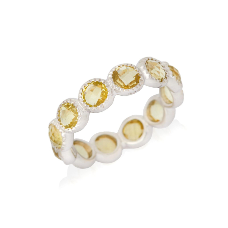Bague avec quartz jaune naturel, en argent rhodié 925