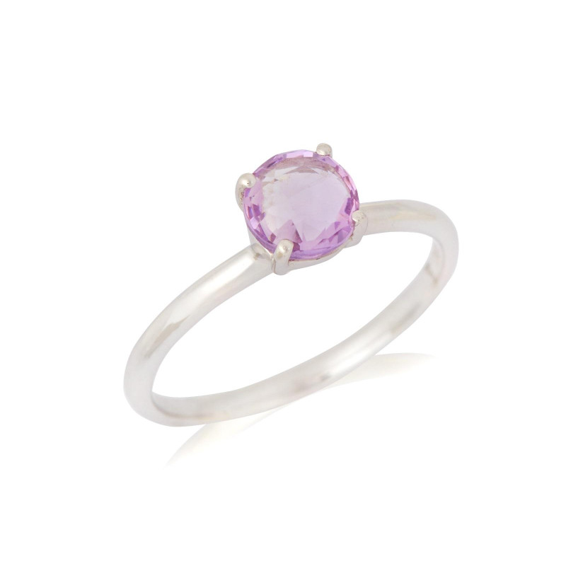 Ring with natural purple amethyst, in rhodium-plated silver 925
