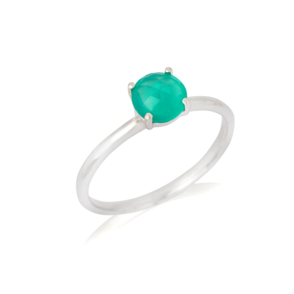 Bague avec onyx vert naturel, en argent rhodié 925