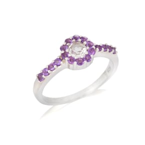 Bague avec cristal de roche et améthyste, en argent rhodié 925