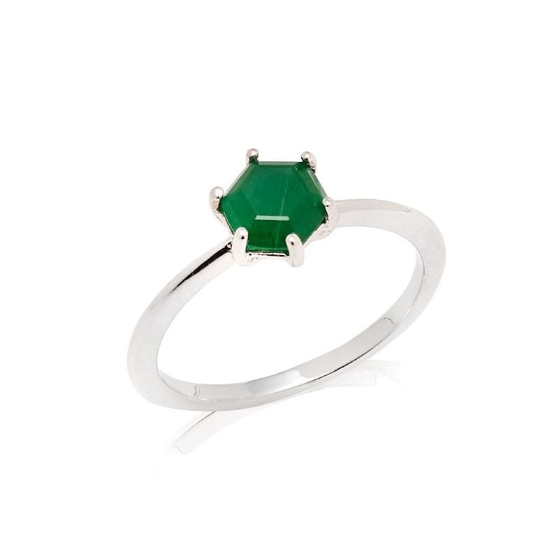 Bague avec aventurine verte naturelle, en argent rhodié 925