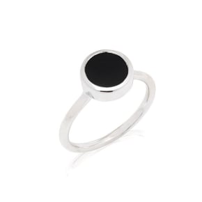 Inel cu onix negru natural, din argint 925 placat cu rodiu
