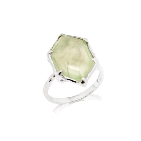 Anillo con prehnita verde natural, en plata 925 rodiada