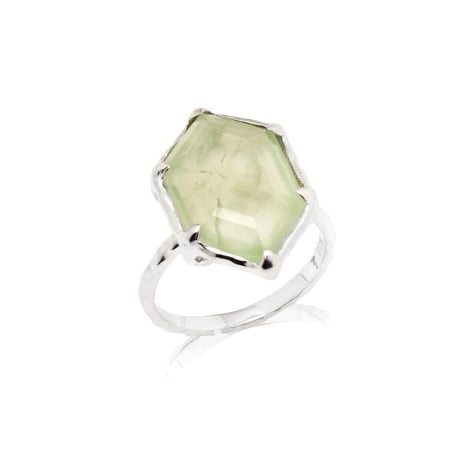 Ring mit natürlichem grünem Prehnit, aus rhodiniertem Silber 925