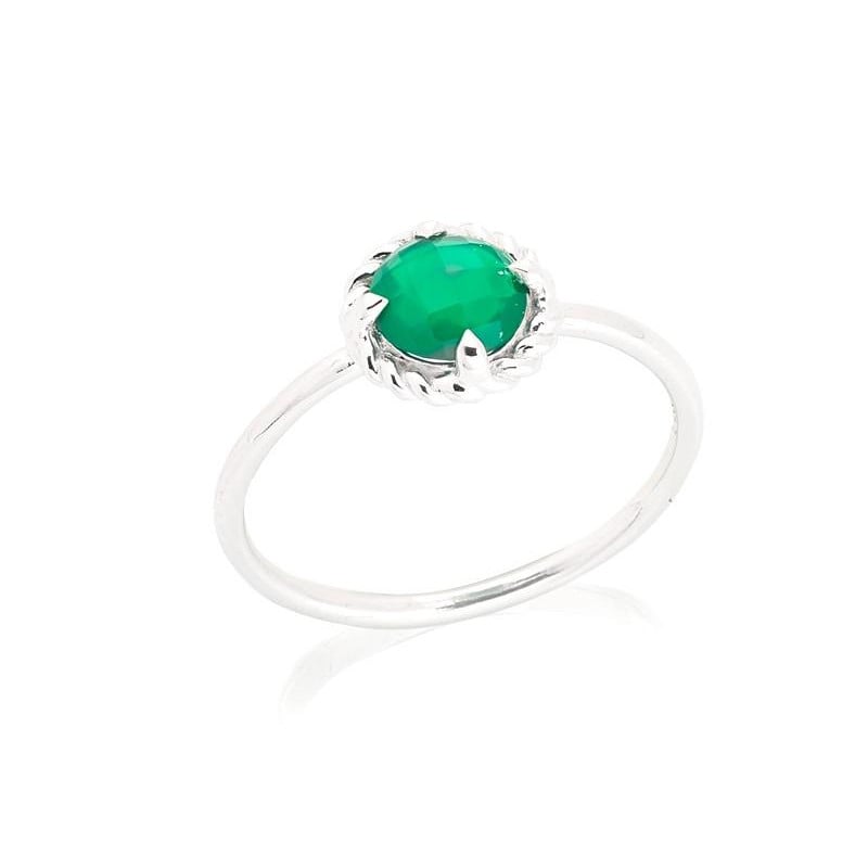 Anillo redondo con ónix verde natural redondo, en plata 925 rodiada