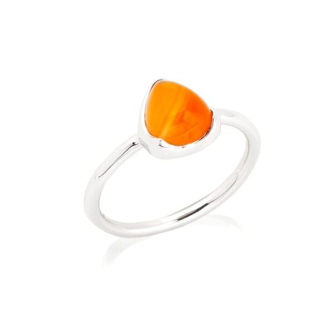 Bague triangle avec cornaline orange naturelle, en argent rhodié 925