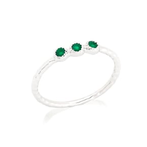 Bague multipierres avec onyx vert naturel rond, en argent rhodié 925