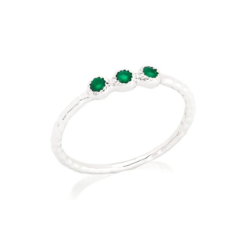 Multi-stone ring with round natural green onyx, in 925 rhodium silver