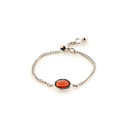 Oval adjustable ring with natural red garnet, in silver, 52 - 58 mm