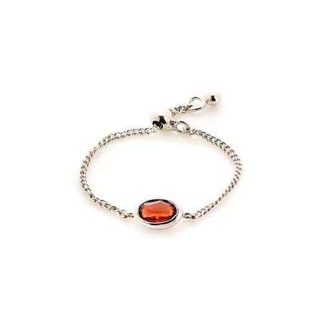 Ovale verstelbare ring met natuurlijke rode granaat, in zilver, 52 - 58 mm