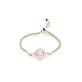 Anel quadrado ajustável com quartzo rosa natural quadrado, em prata, 52 - 58 mm