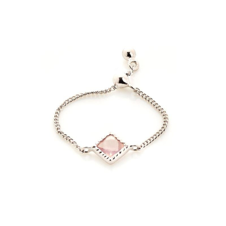 Adjustable square ring with square natural rose quartz, in silver, 52 - 58 mm