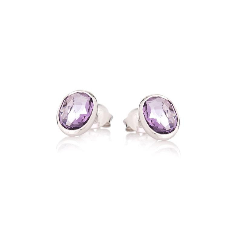 Clous d'oreilles avec améthyste violette naturelle, en argent rhodié 925