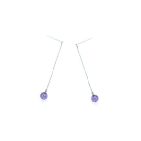 Purple Amethyst Dangle Earrings, 925 Rhodium Silver