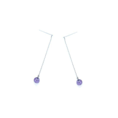 Boucles d'oreilles pendantes avec améthyste violette, en argent rhodié 925