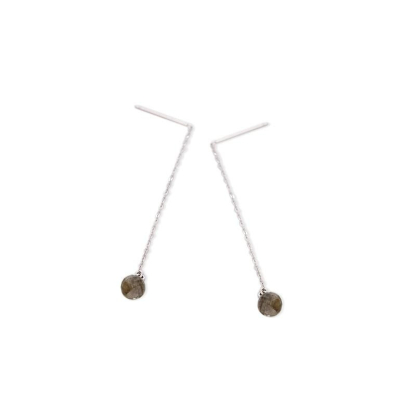 Boucles d'oreilles pendantes avec labradorite multicolore, en argent rhodié 925