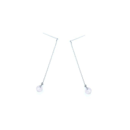 Pendientes colgantes con cuarzo rosa natural, en plata 925 rodiada
