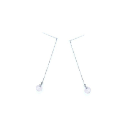 Boucles d'oreilles pendantes avec quartz rose naturel, en argent rhodié 925