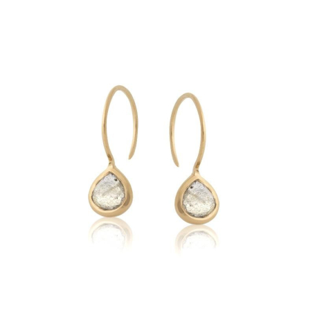 Orecchini cuore con labradorite multicolore, in argento dorato 925