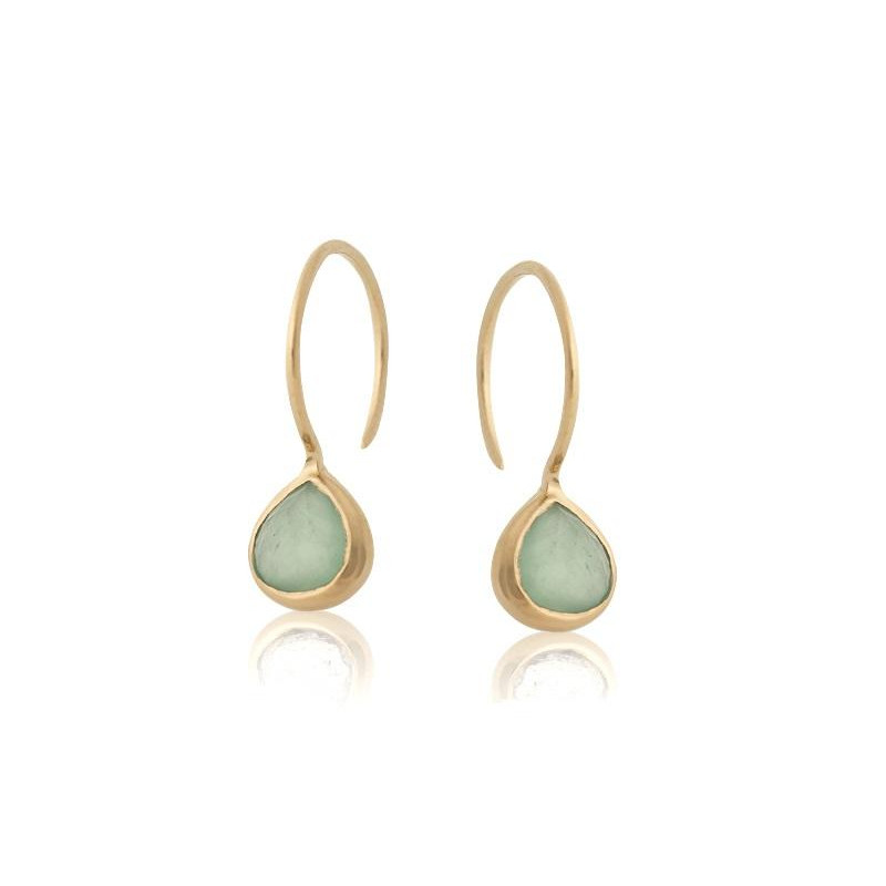 Boucles d'oreilles coeur avec aventurine verte naturelle, en argent doré 925
