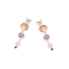 Boucles d'oreilles pendantes avec multipierres multicolores, argent rhodié 925