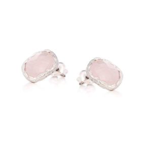 Oorknopjes met natuurlijk rozenkwarts, in 925 gerhodineerd zilver