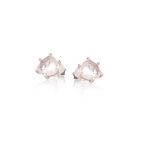 Heart stud earrings with natural rose quartz, in 925 rhodium silver