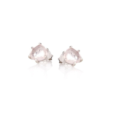 Heart stud earrings with natural rose quartz, in 925 rhodium silver