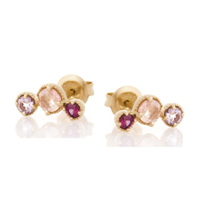 Brincos com pedras redondas multicoloridas, em prata dourado 925