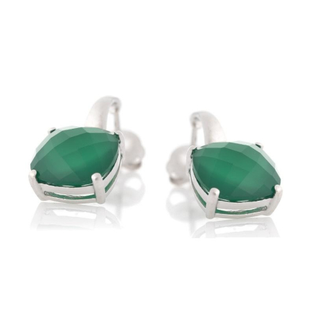 Boucles d'oreilles avec onyx vert naturel coussin, en argent rhodié 925