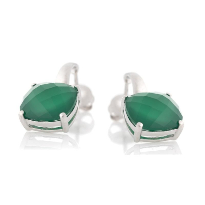 Cercei cu perna de onix verde natural, din argint 925 placat cu rodiu