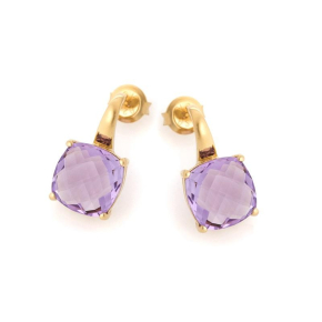 Pendientes colgantes con amatista violeta, en plata dorado 925