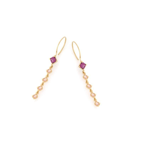 Boucles d'oreilles avec grenat et quartz rose, en argent doré 925