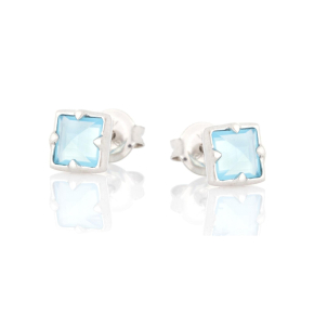 Earrings with natural blue chalcedony, in 925 rhodium silver