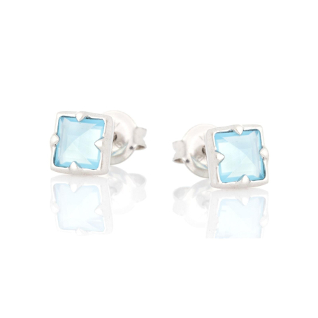 Boucles d'oreilles avec calcédoine bleue naturelle, en argent rhodié 925