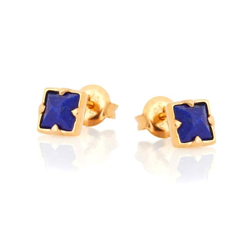 Boucles d'oreilles avec lapis-lazuli bleu naturel, en argent doré 925