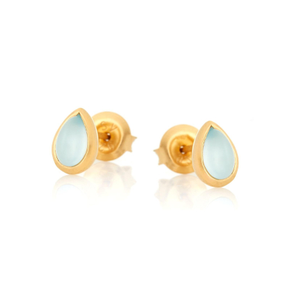 Oorbellen met natuurlijke blauwe chalcedoon, in 925 goudkleurige zilver