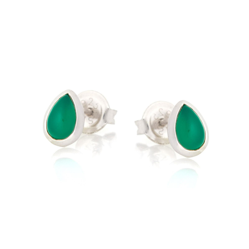 Boucles d'oreilles avec onyx vert naturel, en argent rhodié 925
