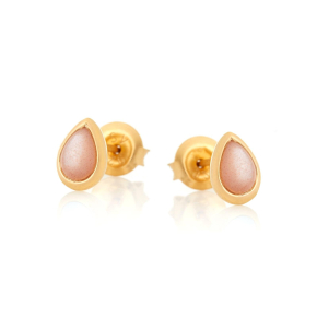 Boucles d'oreilles avec pierre de lune rose naturelle, en argent doré 925