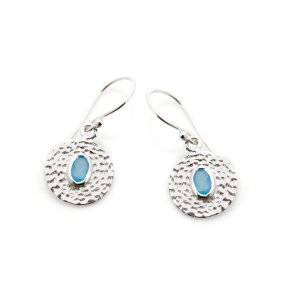 Ohrringe mit natürlichem blauem Chalcedon, aus rhodiniertem Silber 925