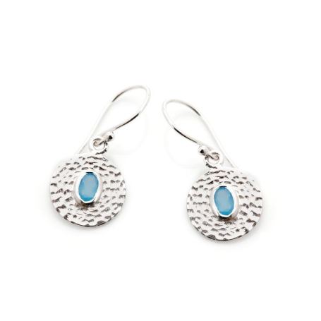 Boucles d'oreilles avec calcédoine bleue naturelle, en argent rhodié 925