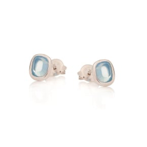 Oorbellen met natuurlijke blauwe chalcedoon, in gerhodineerd zilver 925