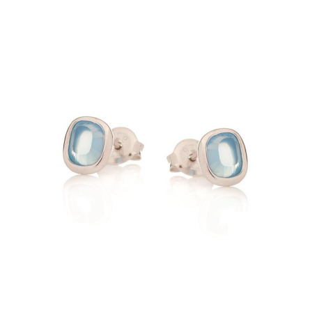 Boucles d'oreilles avec calcédoine bleue naturelle, en argent rhodié 925