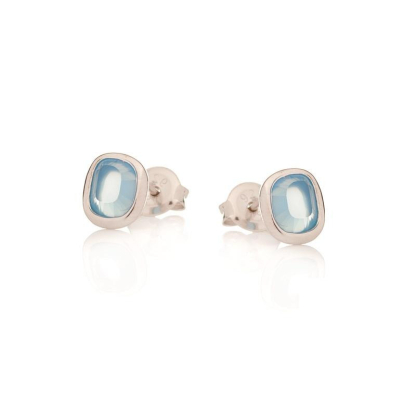 Orecchini con calcedonio blu naturale, in argento 925 rodiato