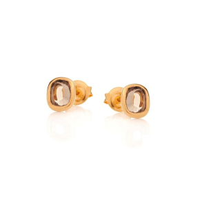 Boucles d'oreilles avec quartz fumé naturel, en argent doré 925