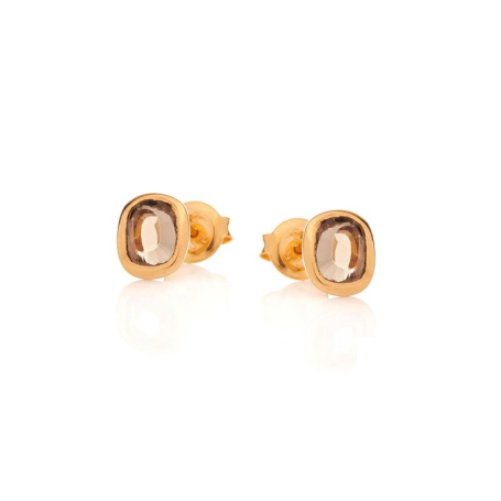 Boucles d'oreilles avec quartz fumé naturel, en argent doré 925