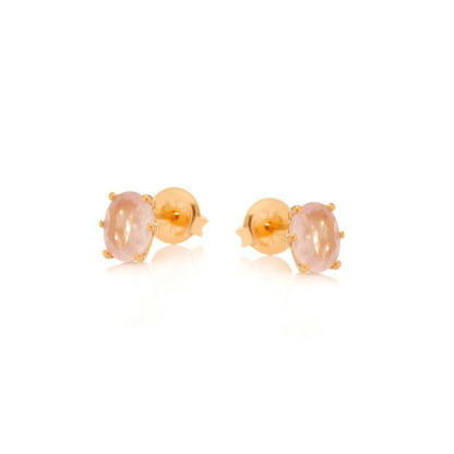 Boucles d'oreilles avec quartz rose naturel, en argent doré 925